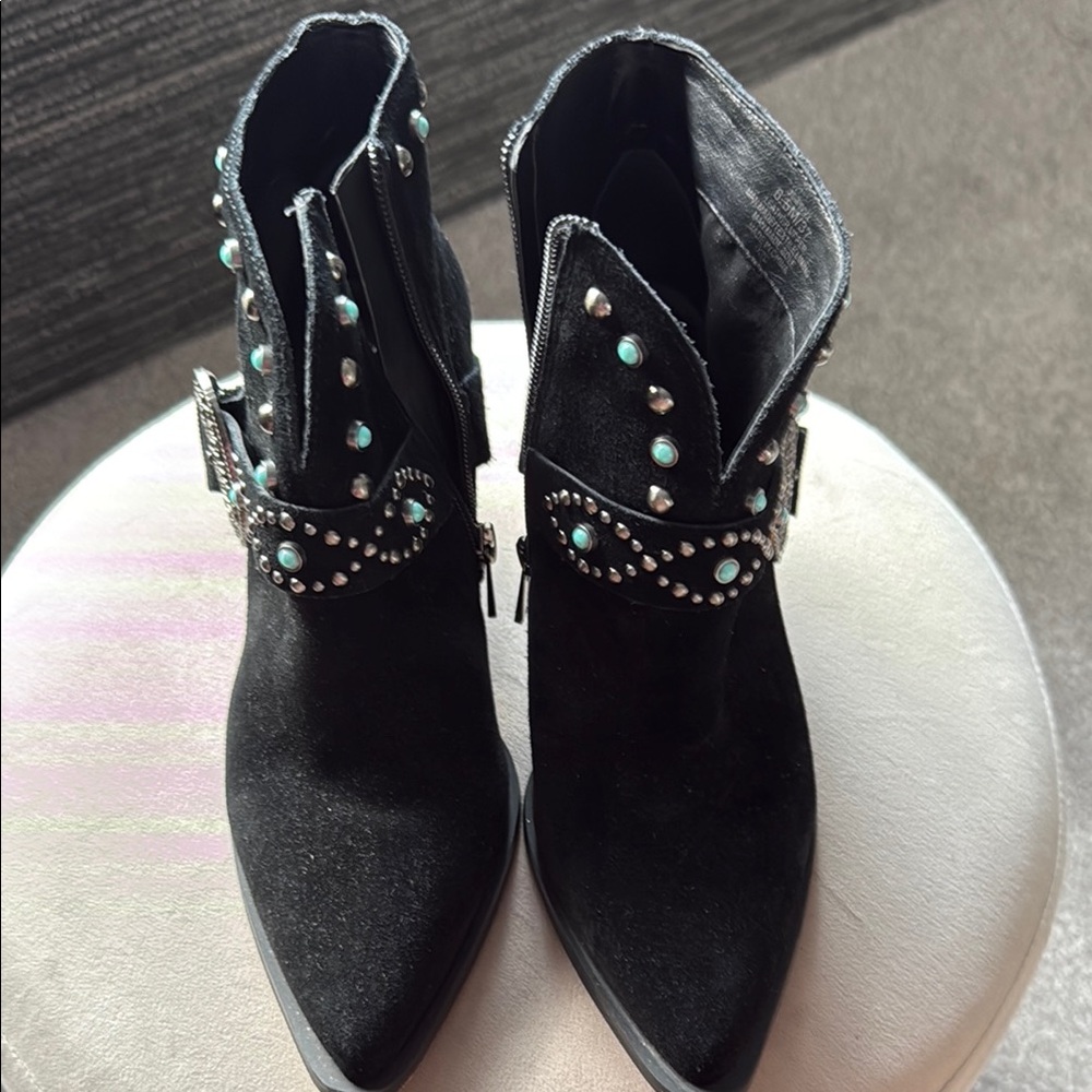 Black and Blue Ankle Boots with Silver Studs